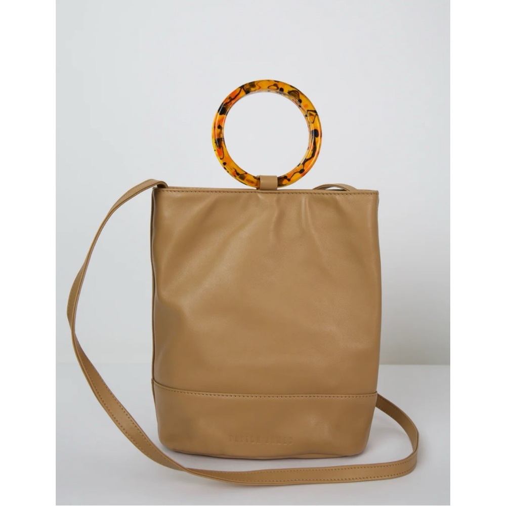 Payton James Dolly Bucket Tote Crossbody Tortoise Handles Italian Napa Leather